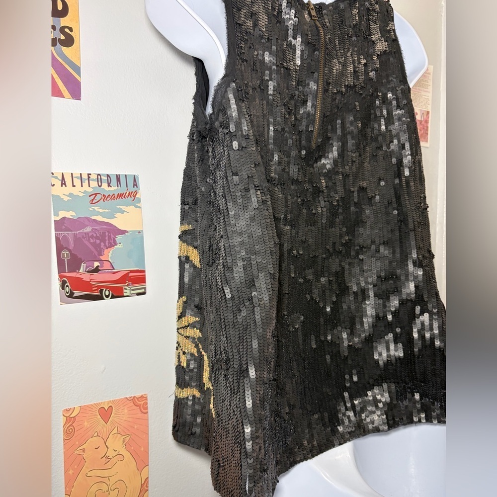 Velvet Black and Gold Sequin Floral Top - Picture 3 of 5
